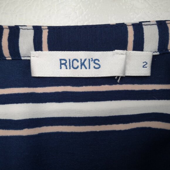 Ricki's Ladies Size 2 Navy/White/Salmon Striped Sleeveless Button Front Dress - Picture 3 of 9